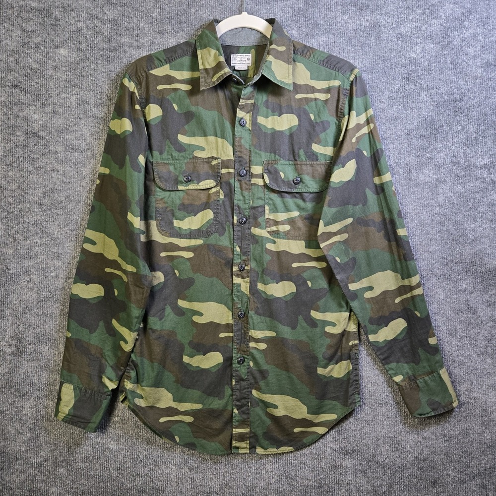 J Crew Shirt Mens S Green Camo Cotton Long Sleeve Button Up Streetwear